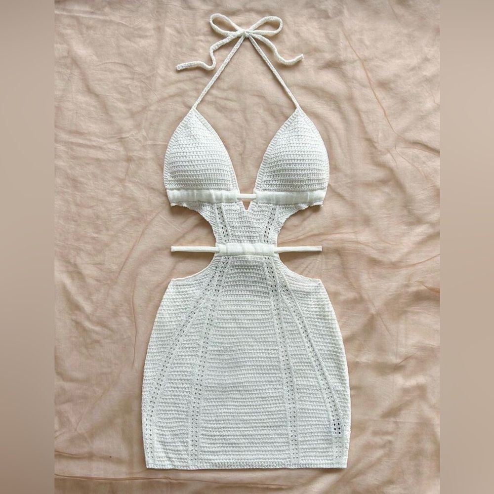 SHEIN White Backless Crochet Dress